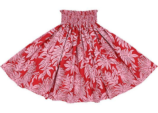 Color-matched Paʻu Skirt, Lehua Lauae Print, Cardinal Red (spau-K0007-cardinalred)