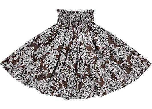 Color-matched Pau Skirt, Lehua Lauae All-Over Print, Chocolate (spau-K0007-chocolate)