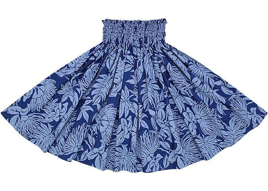 Color Matched Pau Skirt, Lehua Lauae Print, Night Blue, spau-K0007-nightblue