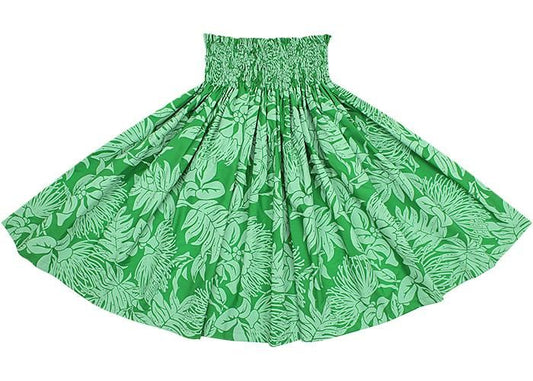 [Color Match] Paʻu Skirt with Lehua Lauae Print, Parrot Green (spau-K0007-parrotgreen)