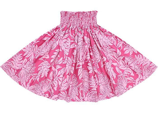 Color-Matched Paʻu Skirt, Lehua Lauae Print, Tropical Pink (spau-K0007-tropicalpink)