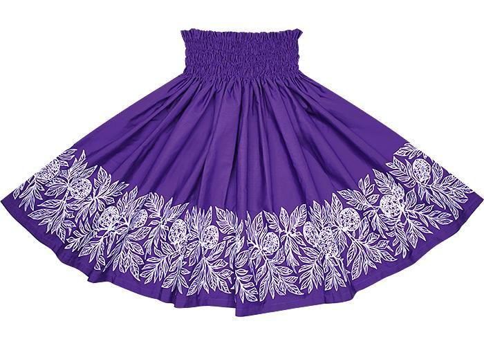 [Color Match] Pau Skirt with Ulu Pattern, Bright Purple (spau-K0010-brightpurple)